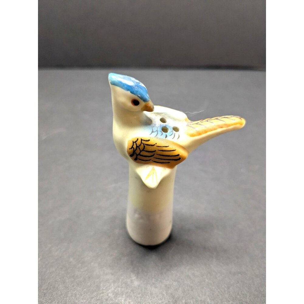 Hand-Painted Ceramic Bird Bobber Salt Shaker Replacement With Blue & Yellow Deta